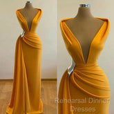 Mermaid Semi Formal Prom Dresses Deep Neck Sexy Satin Evening Dress Cheap Sweep Cocktail Dress